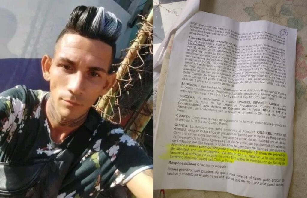 Propaganda contra el orden constitucional, desacato y atentado: las acusaciones contra de Onaikel Infante Abreu